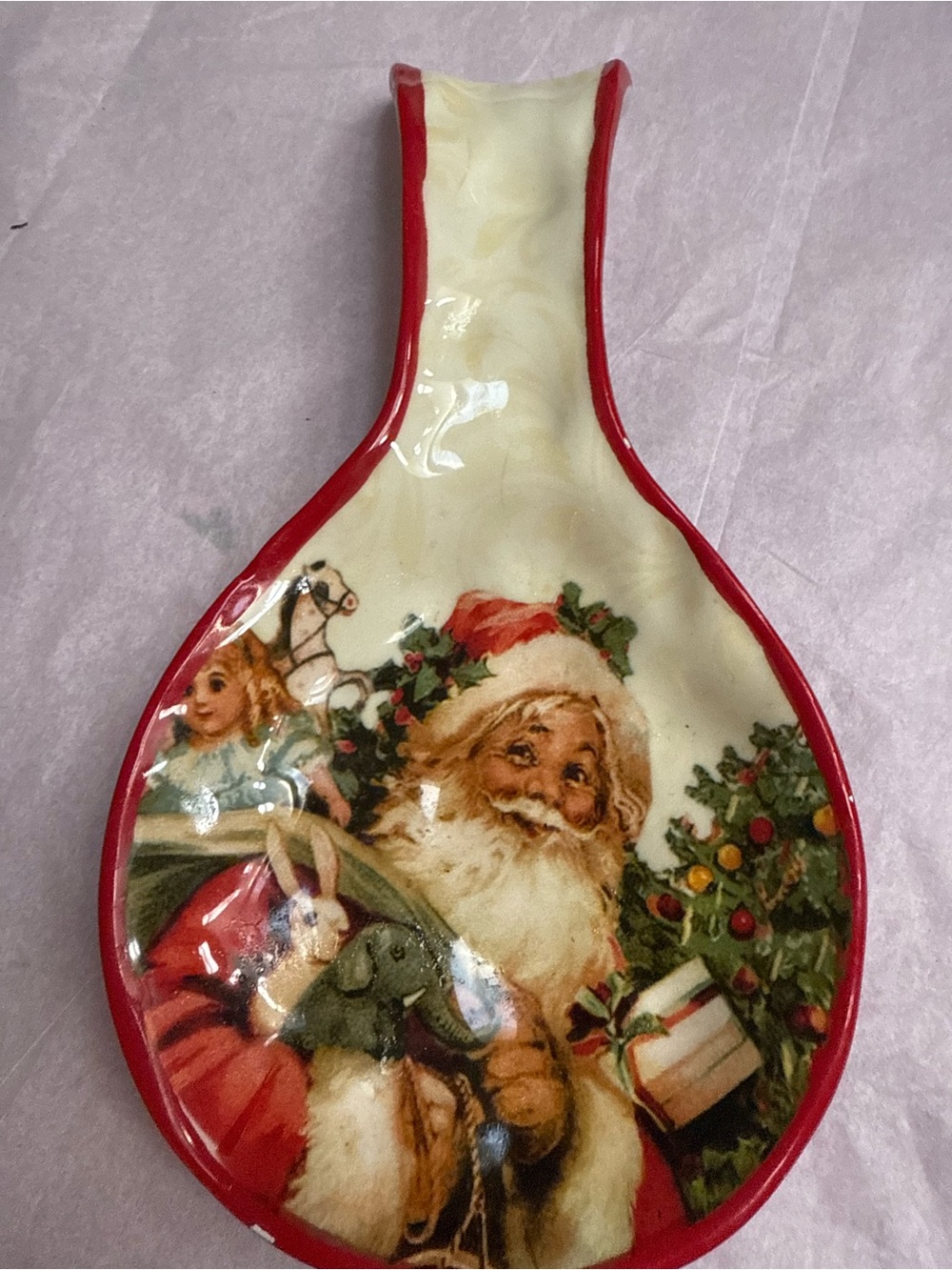 Holiday Santa Spoon Rest in Cream and Red